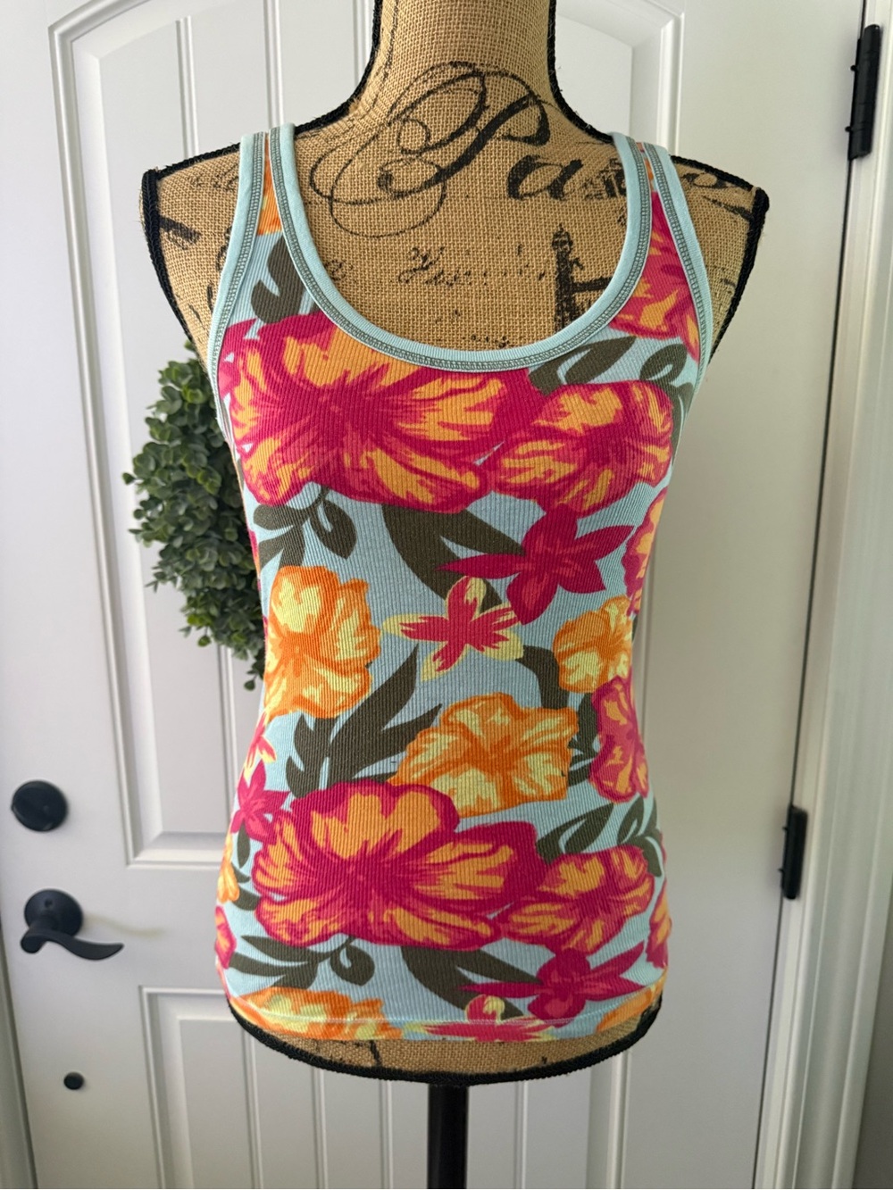 Arizona Jean Company Floral Tank Top - Pink, Yellow & Light Blue
